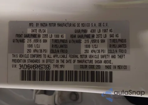 2024 Mazda Cx-30 из США, поврежденный, VIN 3MVDMBAM6RM697895